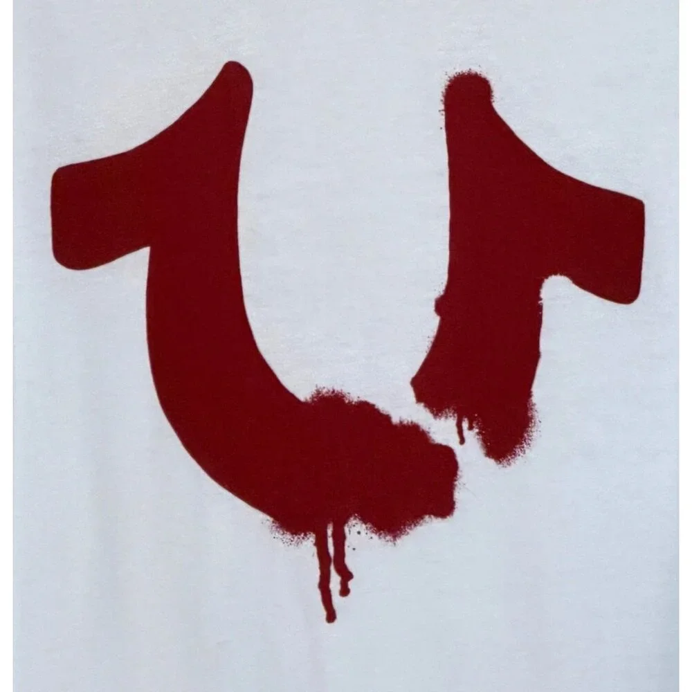 True Religion White Long Sleeve Red Drip Tee Shirt Size Small NWT